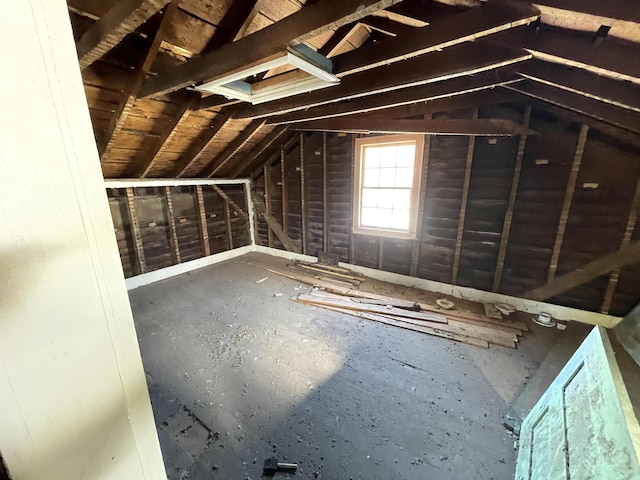 view of unfinished attic