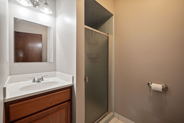 bathroom with vanity and an enclosed shower