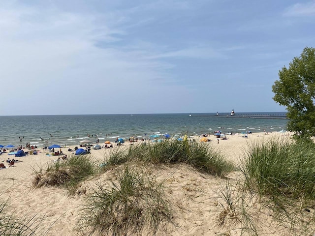 view of water feature with a view of the beach