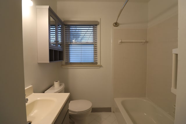 full bathroom featuring tile patterned flooring, vanity, toilet, and shower / washtub combination