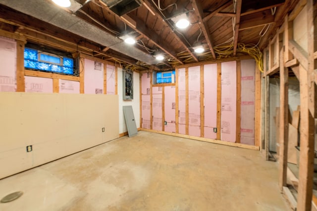 basement with electric panel