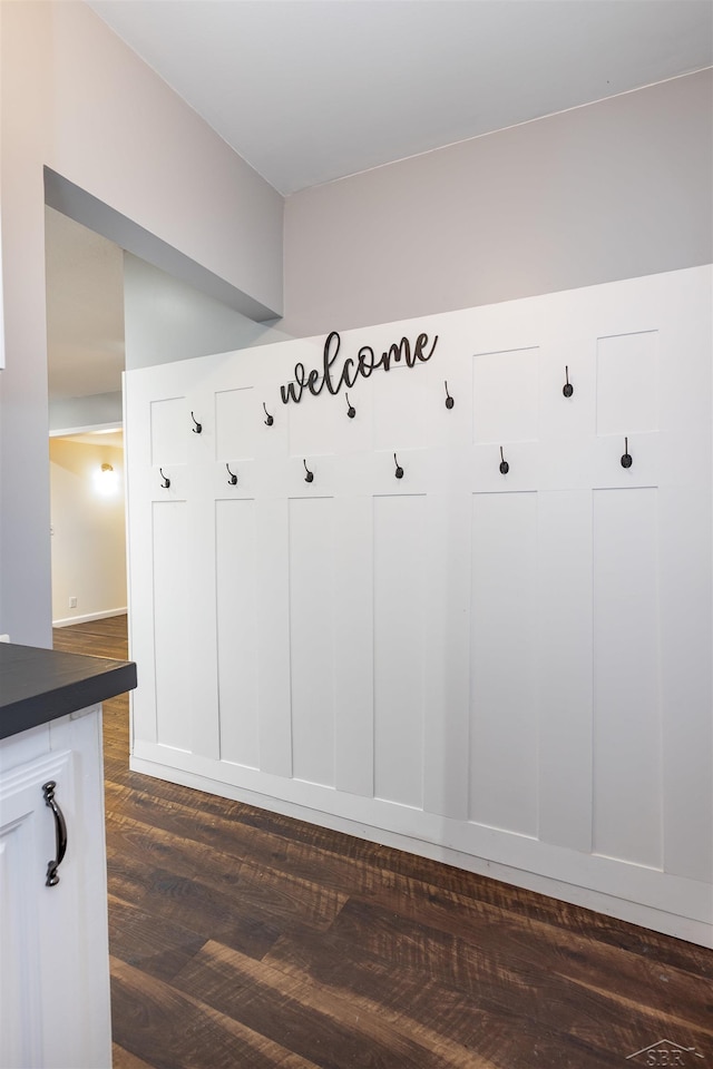 mudroom with dark wood-style flooring