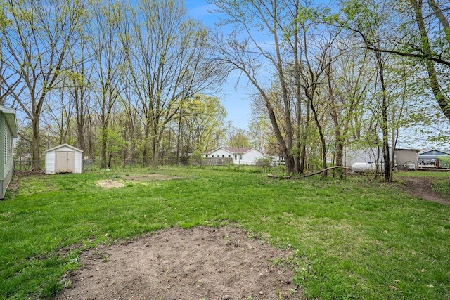 view of yard featuring a storage shed