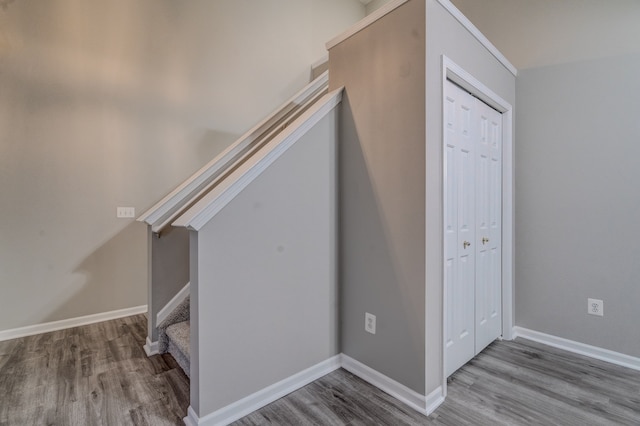 staircase featuring hardwood / wood-style flooring