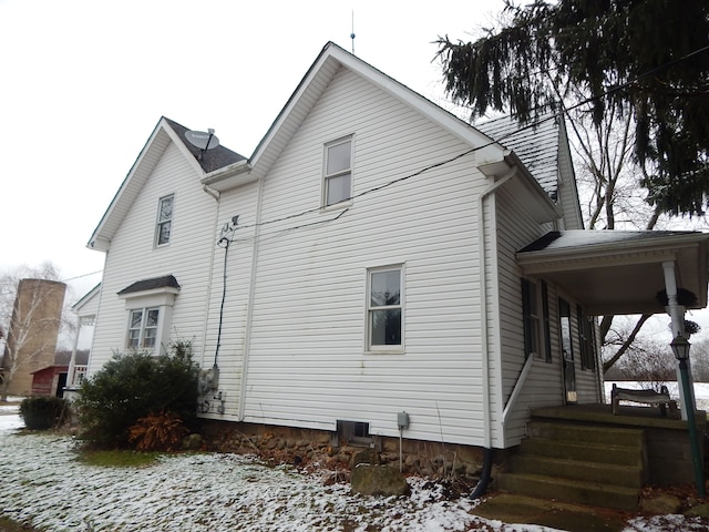 view of snow covered exterior