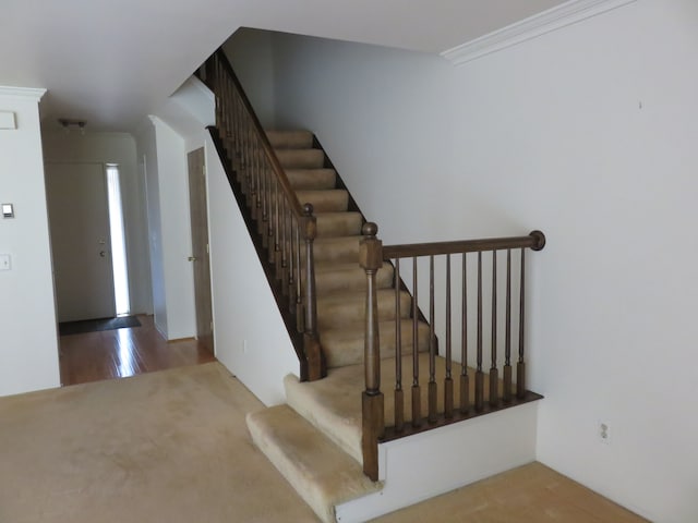 stairway with crown molding