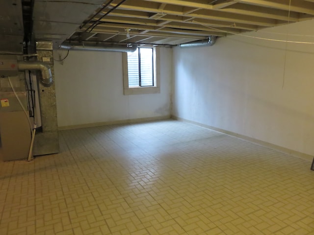 basement with heating unit