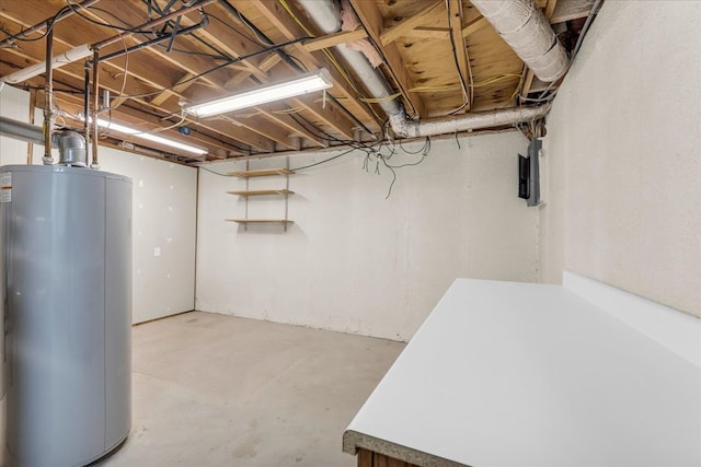 basement featuring water heater