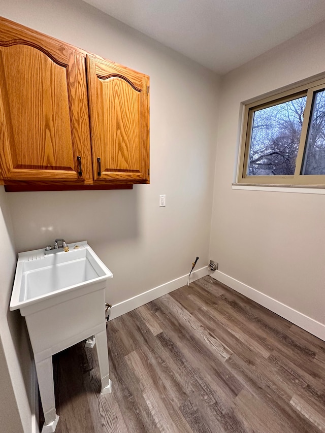 washroom featuring sink, cabinets, and hardwood / wood-style flooring