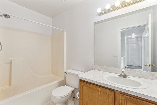 full bathroom featuring vanity, toilet, and shower / washtub combination