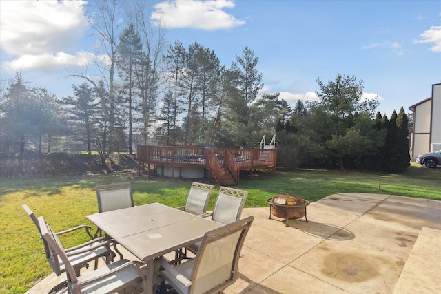 view of patio / terrace with a fire pit and a wooden deck