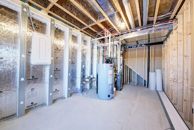 basement featuring gas water heater