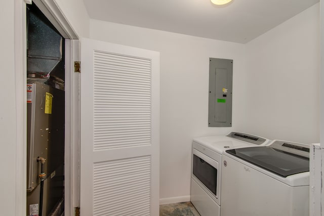 laundry area with electric panel and washer and dryer