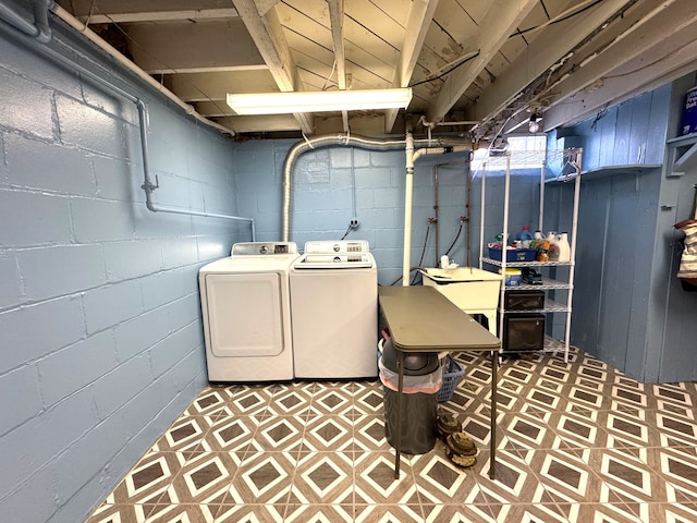 laundry room with washing machine and clothes dryer and sink