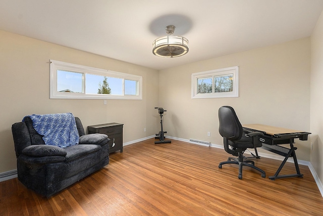 office area featuring light hardwood / wood-style flooring and plenty of natural light