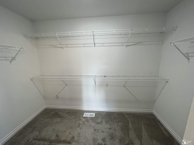 spacious closet featuring dark colored carpet