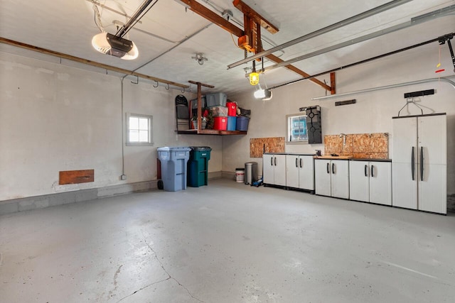 garage with a garage door opener