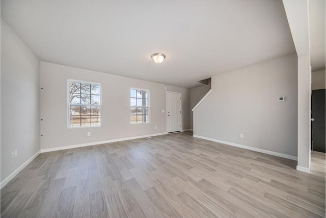 unfurnished living room with light hardwood / wood-style floors