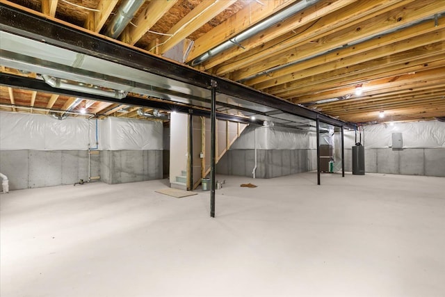 basement with water heater