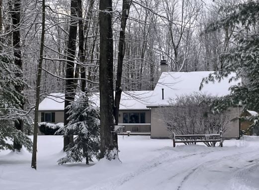 view of snow covered property