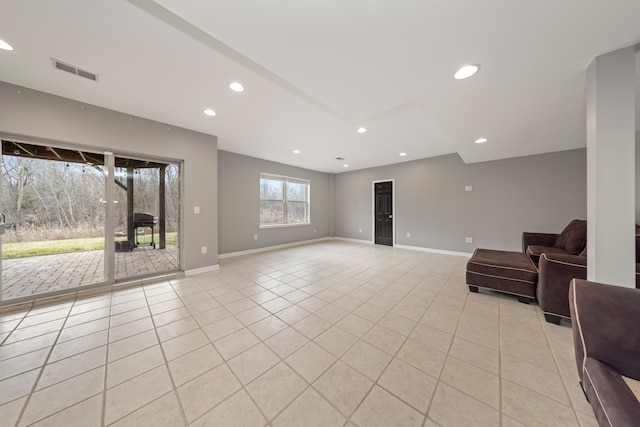 living room featuring light tile patterned floors