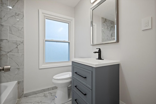 full bathroom with vanity, shower / bathtub combination, and toilet