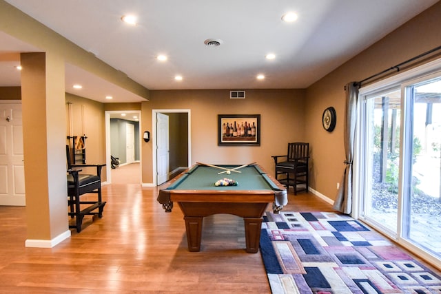 game room featuring light wood-type flooring and billiards