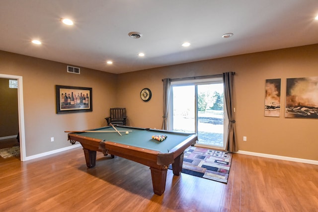 game room featuring hardwood / wood-style flooring and pool table