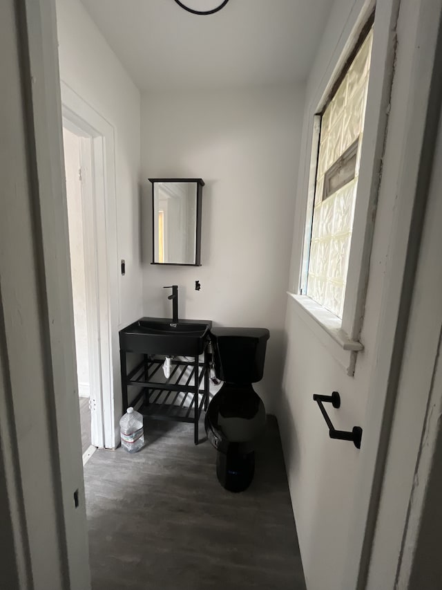 hall with sink and dark hardwood / wood-style flooring