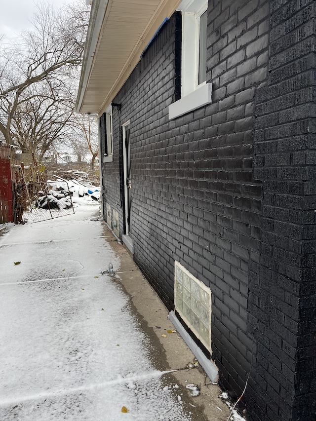 view of snow covered exterior