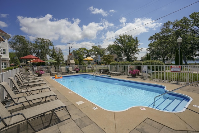 view of swimming pool with a patio area