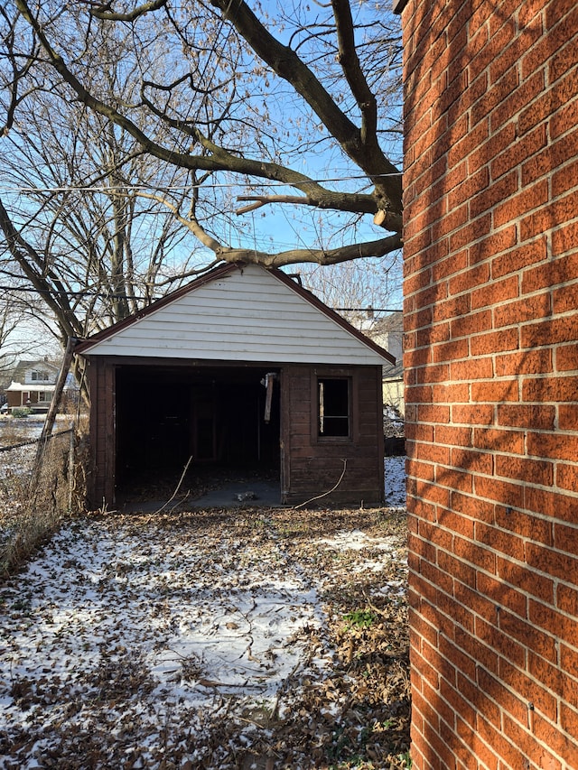 view of snow covered garage