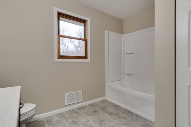 full bathroom featuring vanity, toilet, and bathtub / shower combination