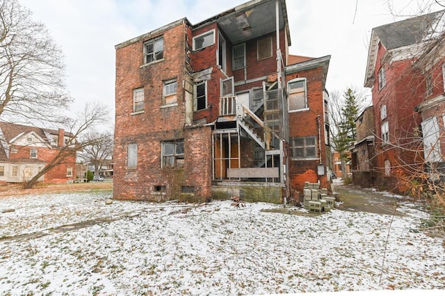 view of snow covered building