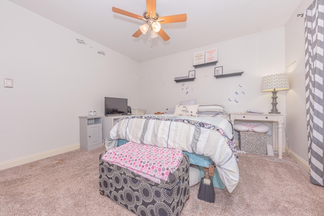 bedroom featuring ceiling fan and carpet floors