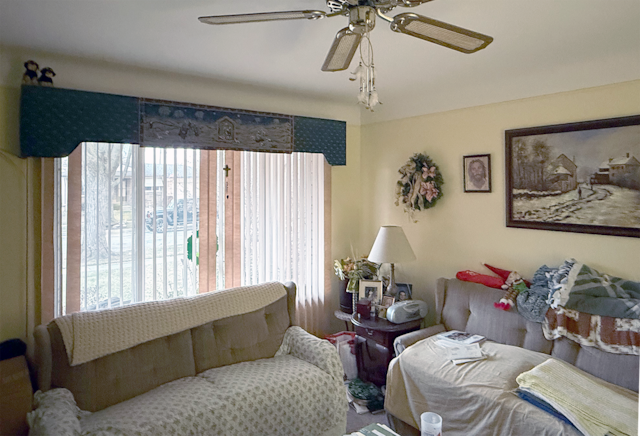 living room with a ceiling fan and a healthy amount of sunlight