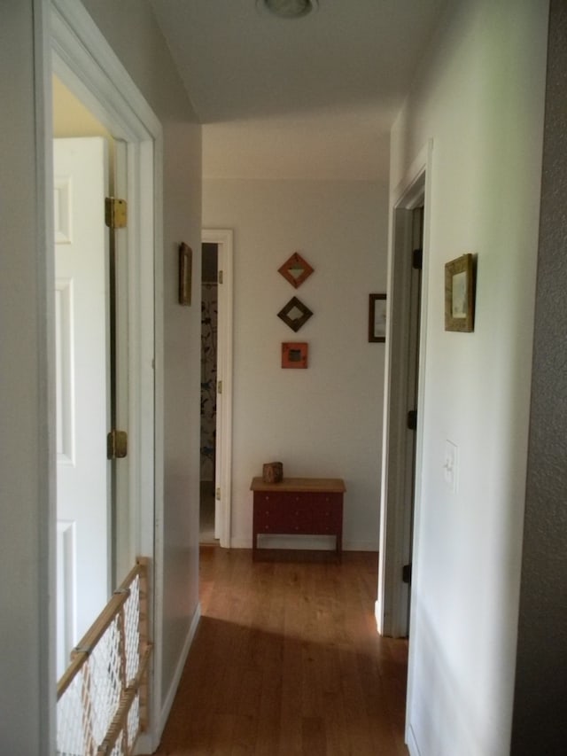 corridor with hardwood / wood-style flooring