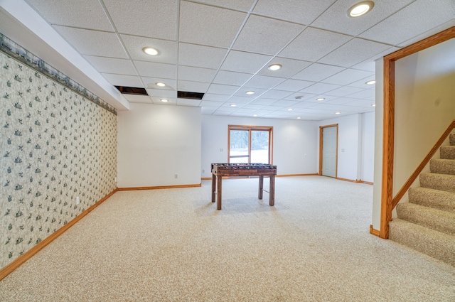 rec room with carpet flooring