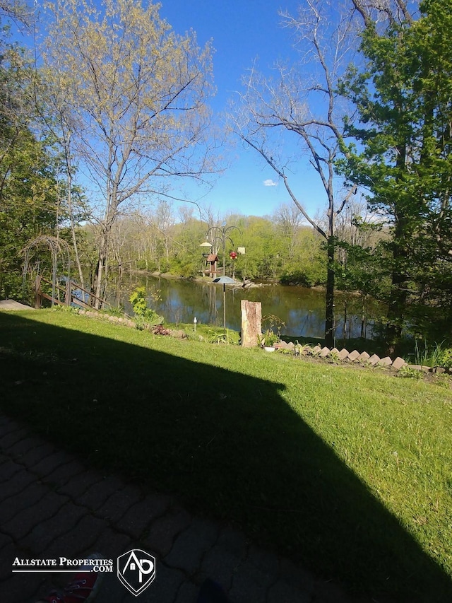 view of yard with a water view