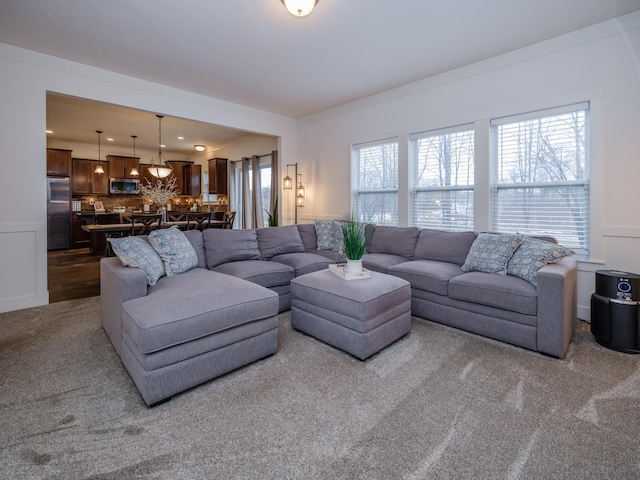 living room with recessed lighting