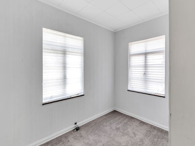 unfurnished room featuring light colored carpet