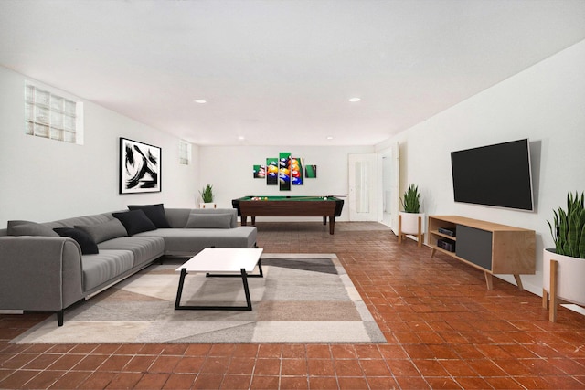 tiled living room with pool table