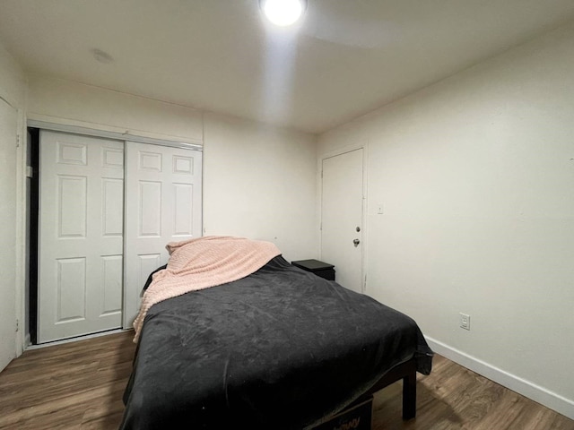 bedroom featuring dark hardwood / wood-style flooring and a closet