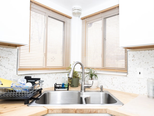 kitchen with backsplash, a wealth of natural light, and sink