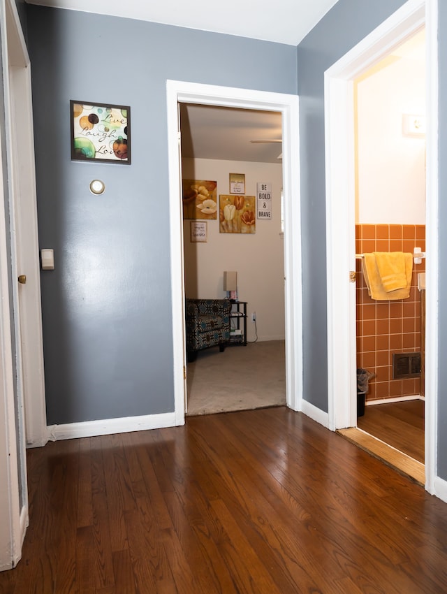 hall featuring dark hardwood / wood-style floors