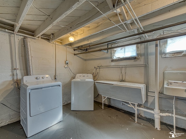 basement with independent washer and dryer