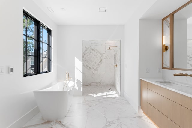 bathroom with vanity and plus walk in shower