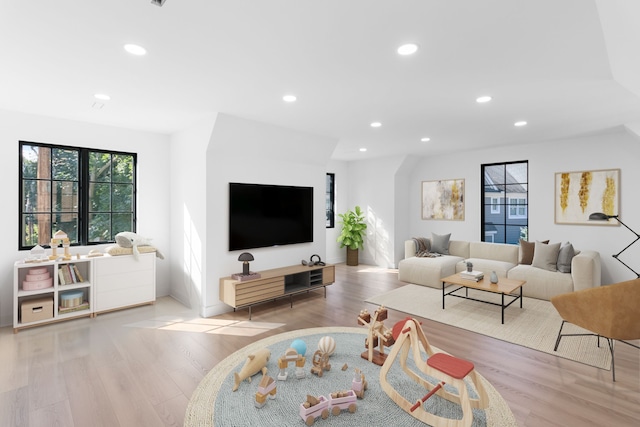 living room with light hardwood / wood-style floors