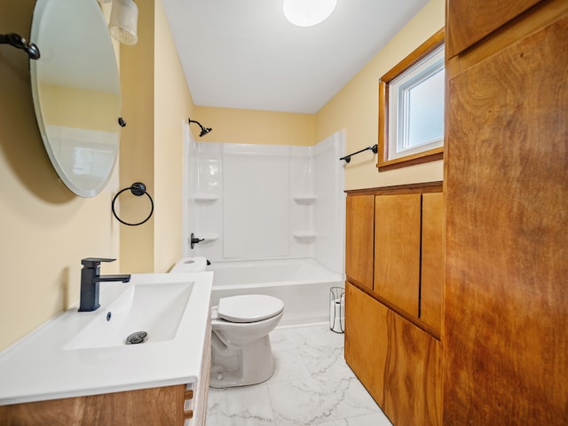 full bathroom featuring vanity,  shower combination, and toilet