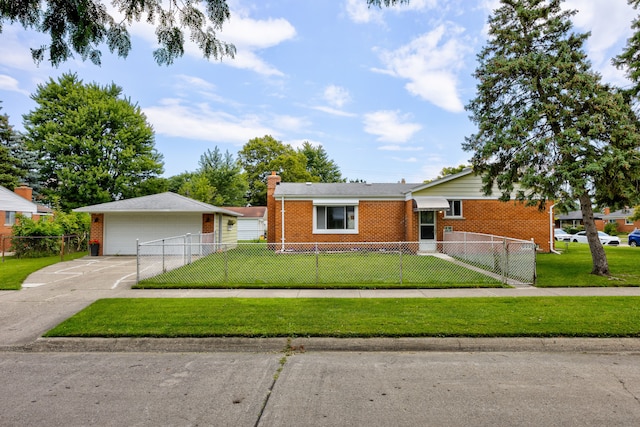 single story home with a front yard